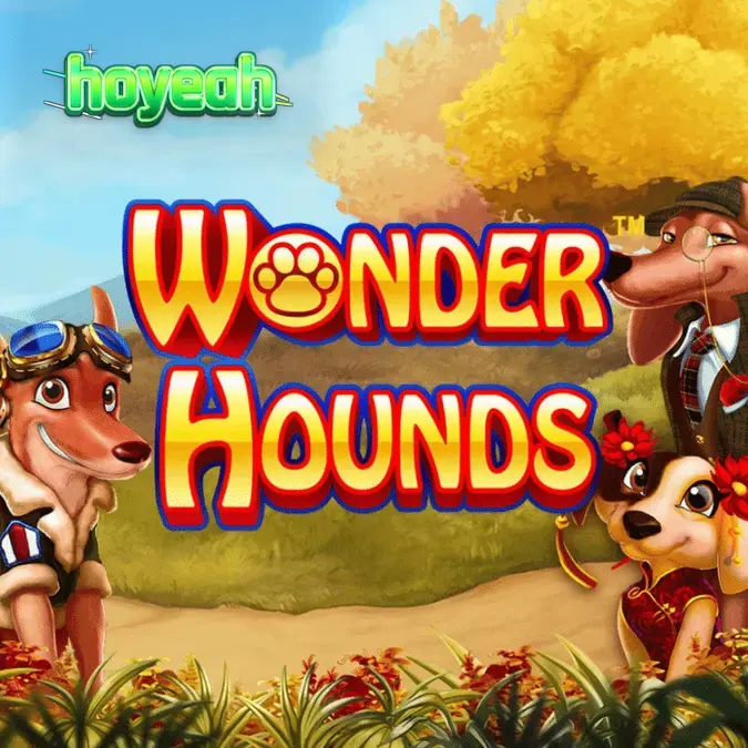 Tampilan layar permainan slot Wonder Hounds dengan tema anjing